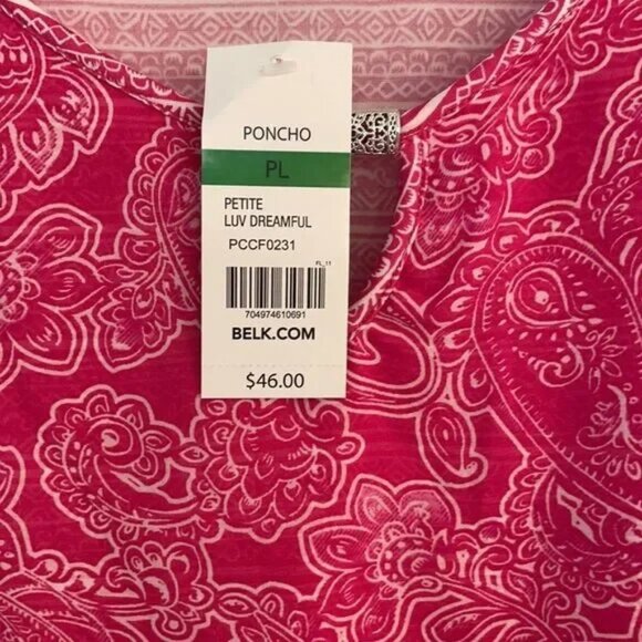 NWT Kim Rogers Hot Pink & White Petite Large poncho top. - Picture 2 of 4